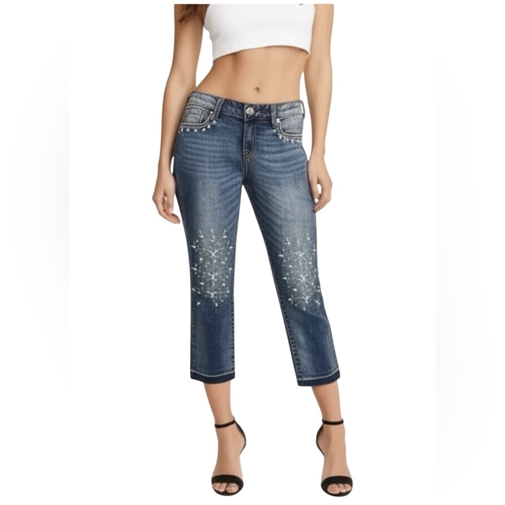 Kut from the Kloth Reese ankle straight cropped eyelet embroidered raw jeans 0